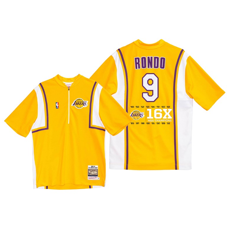 Men's Los Angeles Lakers Rajon Rondo #9 NBA Shooting 36526 Classic 16X Authentic Finals Champions Gold Basketball T-Shirt MZN0083RK